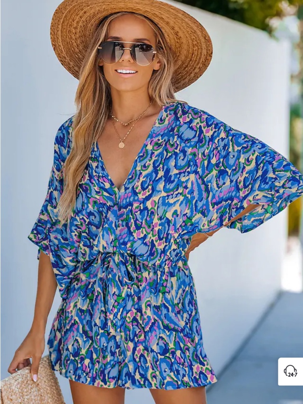 NWT Cupshe Blue Multi-Print Tie-Waist Romper